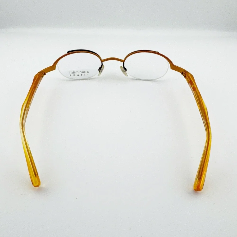 NEW Alain Mikli Titane Oval Eyeglasses Women Amber Brown 41mm France‎